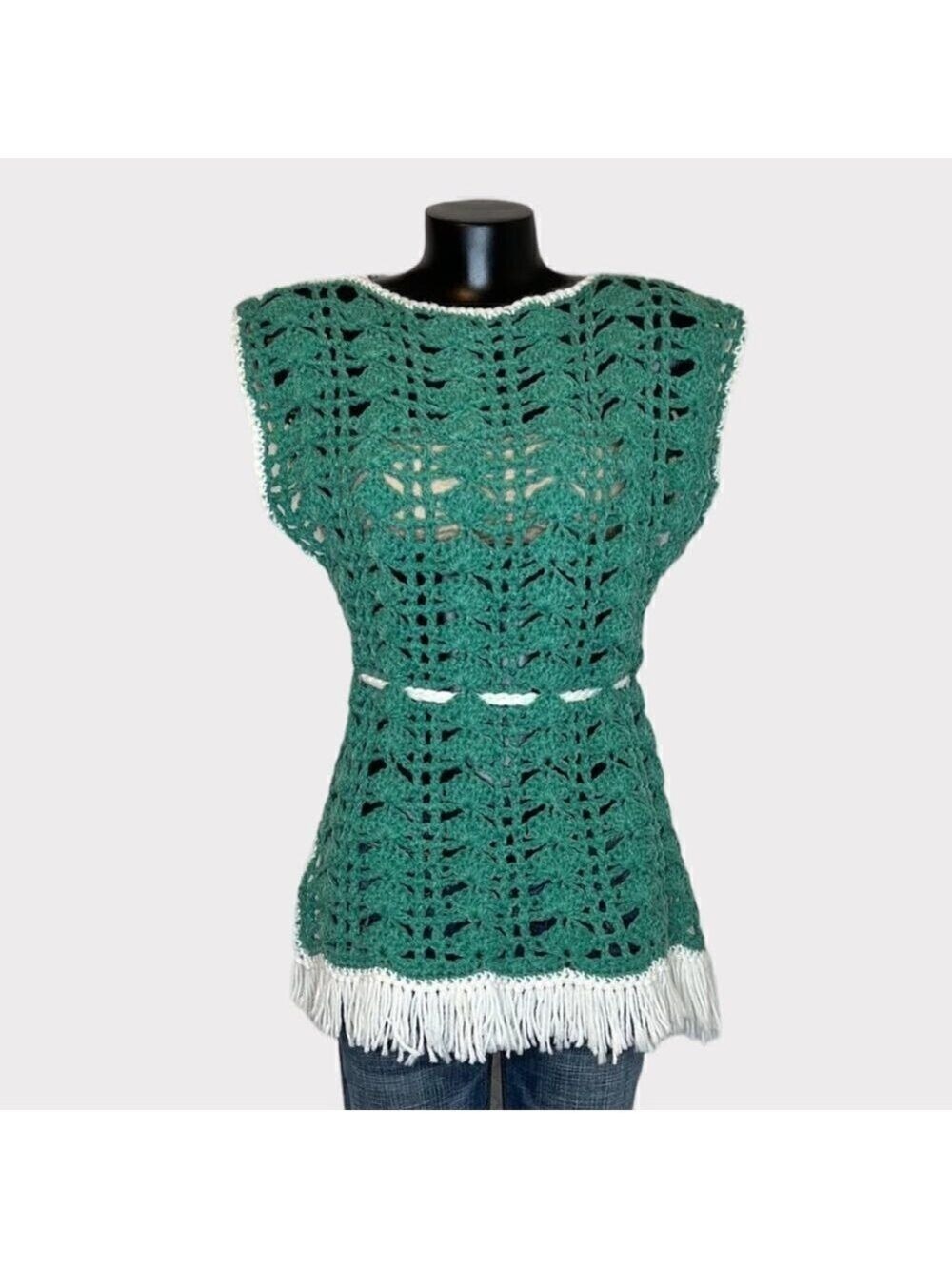 Handmade VINTAGE Womens Crocheted Boatneck Smock Vest OS Chunky Knit Elf Holiday